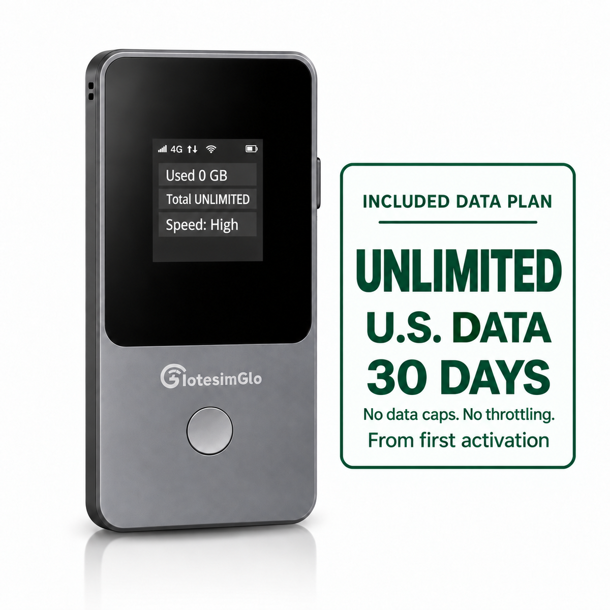 IotesimGlo T8 portable WiFi hotspot with unlimited U.S. data for 30 days from first activation.